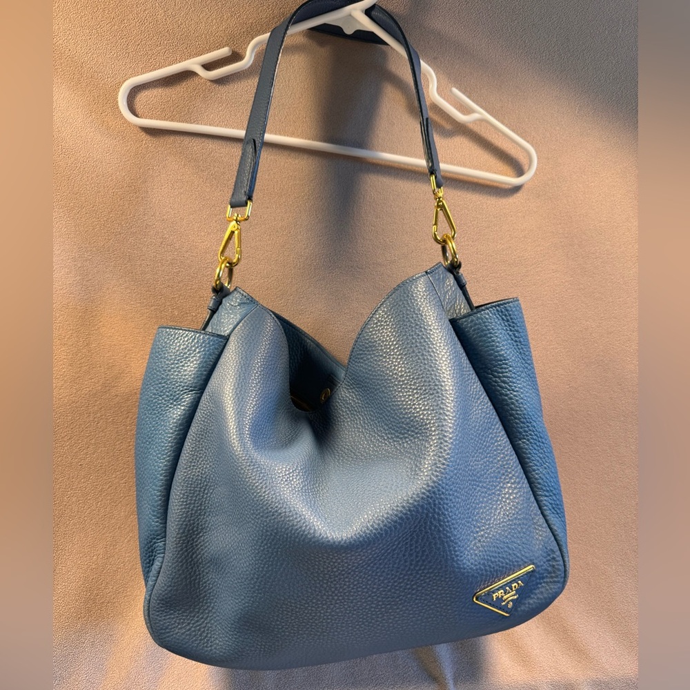 Prada Blue Leather Tote Bag